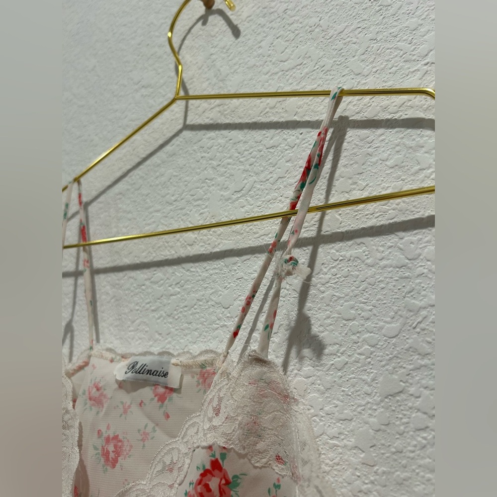 Pollinaise Vintage Red white Floral Lace silk satin Chemise cami slip tank top - Picture 5 of 8